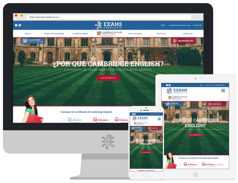 Página web de Exams Andalucía, uno de los proyectos destacados de Grupo Winecta y App&Web