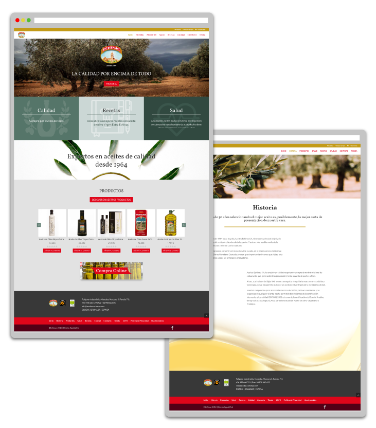 Imágenes del ecommerce de Aceite Echinac Imágenes de la tienda a medida en Granada de Aceites Echinac